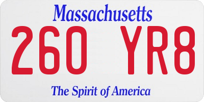 MA license plate 260YR8