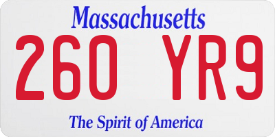 MA license plate 260YR9