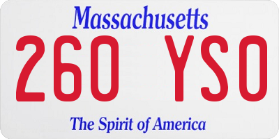 MA license plate 260YS0