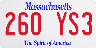 MA license plate 260YS3