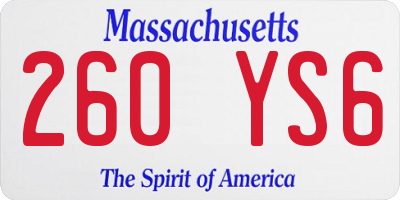 MA license plate 260YS6