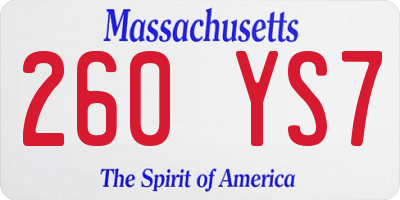 MA license plate 260YS7