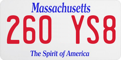 MA license plate 260YS8