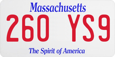 MA license plate 260YS9