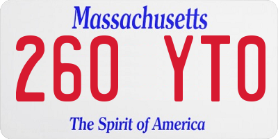 MA license plate 260YT0