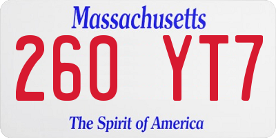 MA license plate 260YT7