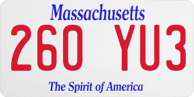 MA license plate 260YU3