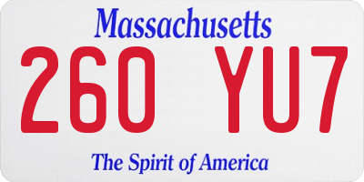 MA license plate 260YU7