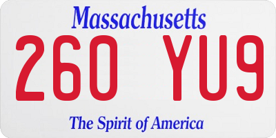 MA license plate 260YU9