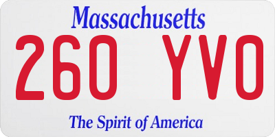 MA license plate 260YV0