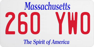MA license plate 260YW0