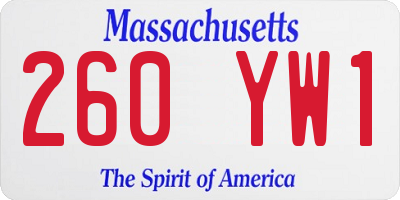 MA license plate 260YW1