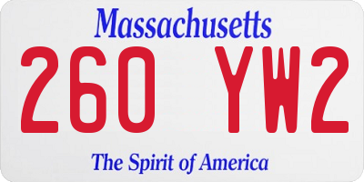 MA license plate 260YW2