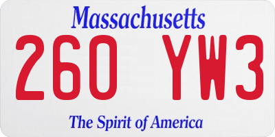 MA license plate 260YW3