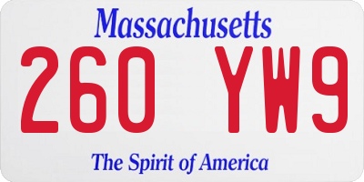 MA license plate 260YW9