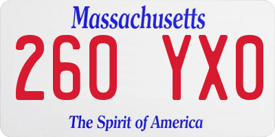 MA license plate 260YX0