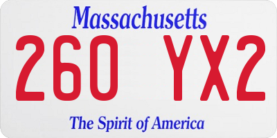 MA license plate 260YX2