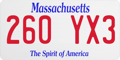 MA license plate 260YX3