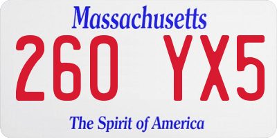 MA license plate 260YX5
