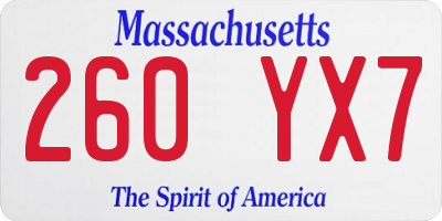 MA license plate 260YX7