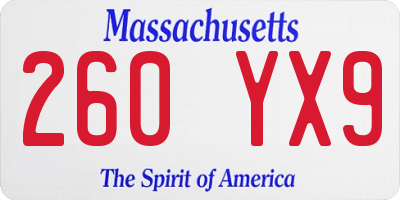 MA license plate 260YX9
