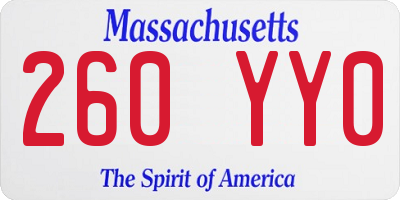 MA license plate 260YY0