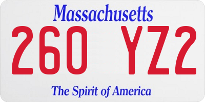 MA license plate 260YZ2