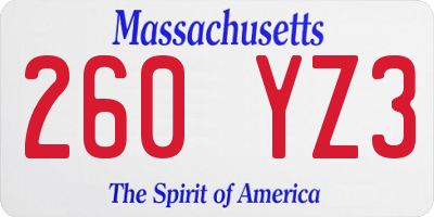 MA license plate 260YZ3