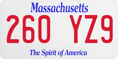MA license plate 260YZ9
