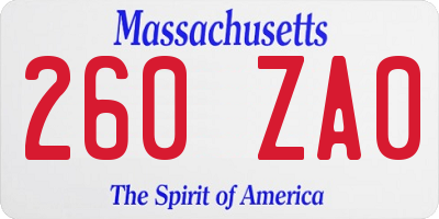 MA license plate 260ZA0