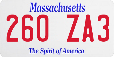 MA license plate 260ZA3