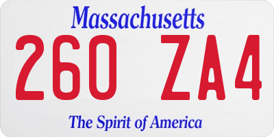 MA license plate 260ZA4