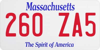 MA license plate 260ZA5