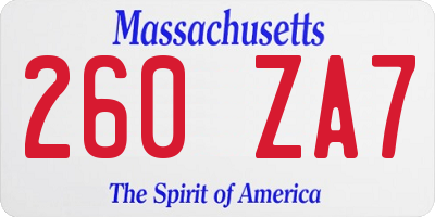 MA license plate 260ZA7