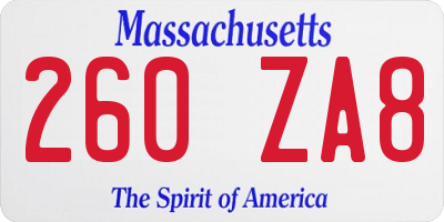 MA license plate 260ZA8