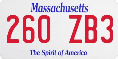 MA license plate 260ZB3