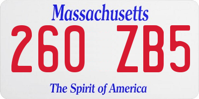 MA license plate 260ZB5