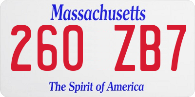 MA license plate 260ZB7