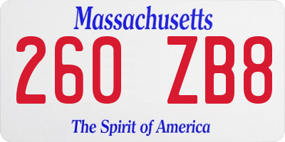 MA license plate 260ZB8