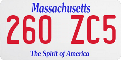 MA license plate 260ZC5