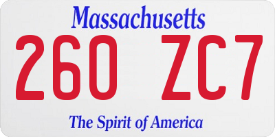 MA license plate 260ZC7