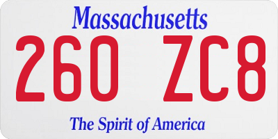 MA license plate 260ZC8