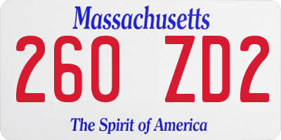 MA license plate 260ZD2