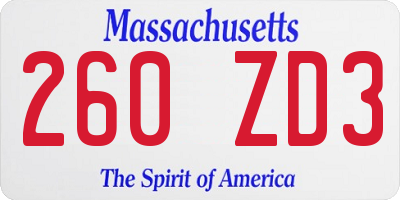 MA license plate 260ZD3