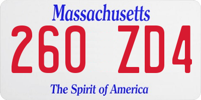 MA license plate 260ZD4