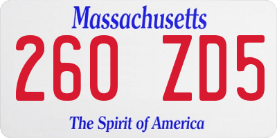 MA license plate 260ZD5