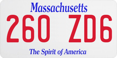 MA license plate 260ZD6