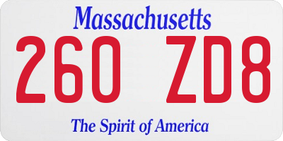 MA license plate 260ZD8