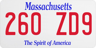 MA license plate 260ZD9