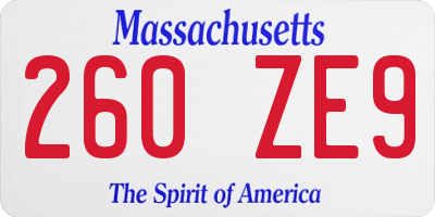 MA license plate 260ZE9